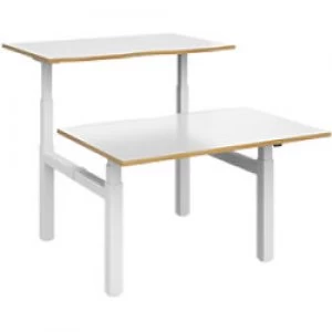 Elev8² Rectangular Sit Stand Back to Back Desk with White & Oak Coloured Melamine Top and White Frame 4 Legs Touch 1200 x 1650 x 675 - 1300 mm