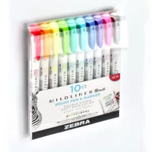 Zebra Soft and Mild Mildliner Double Ended Brush Pen and Fine Marker Pack of 10, none