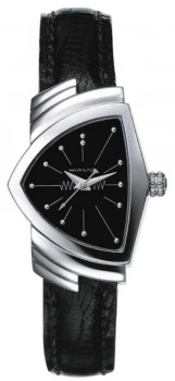 Hamilton Womens Ventura Stainless Steel And Black Leather Watch