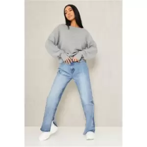 I Saw It First Grey Marl Basic Knitted Off Shoulder Jumper - Grey