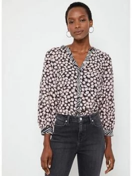 Mint Velvet Elle Floral Contrast Blouse - Black, Size 18, Women