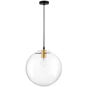 Merano Downey 25cm Globe Pendant Ceiling Light Gold Metal Clear Glass, Black LED E27