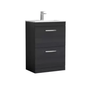 Nuie Athena 600 Floor Standing 2-drawer Vanity & Minimalist Basin - Black Woodgrain