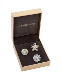 Jon Richard Jon Richard Three Pack Of Crystal Flower Brooches