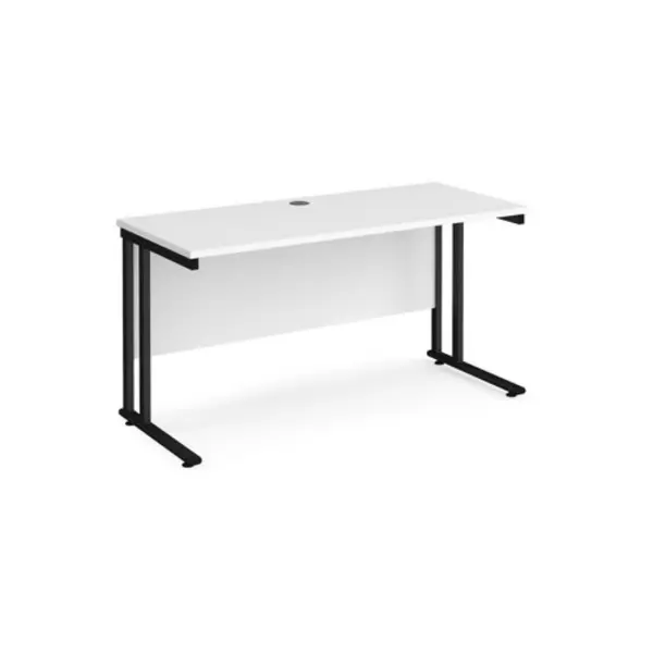 Office Desk 1400mm Rectangular Desk With Cantilever Leg White Tops With Black Frames 600mm Depth Maestro 25