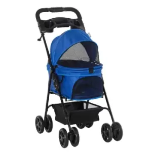 Pawhut Pet Stroller No-zip Foldable Travel Carriage With Brake Basket Canopy - Blue