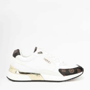 Guess Womens Moxea Leather Running Style Trainers - White/Brown - UK 6