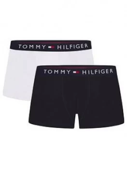 Tommy Hilfiger Boys 2 Pack Essential Boxer - White Navy, White/Navy, Size Age: 10-12 Years