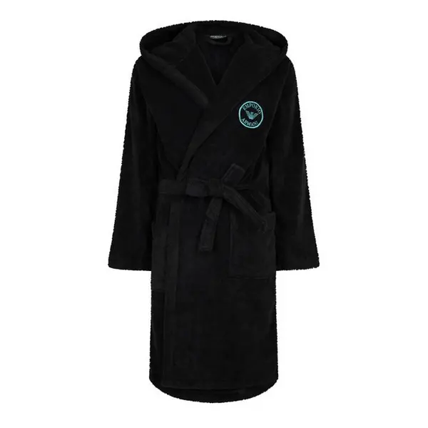 Emporio Armani Mens Woven Bathrobe - Black M