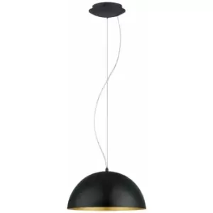 Pendant Ceiling Light Steel Black Outer Gold Inner Shade Bulb E27 1x60W