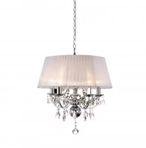 Ceiling Pendant with White Shade 5 Light Polished Chrome, Crystal