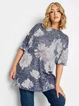 Yours Floral T-Shirt, Blue, Size 22-24, Women