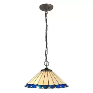 Luminosa Lighting - 3 Light Downlighter Ceiling Pendant E27 With 40cm Tiffany Shade, Blue, Crystal, Aged Antique Brass