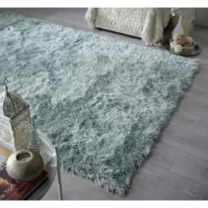 Dazzle Modern Thick Silky Shiny Yarn Shaggy Rug in 80x150cm (2'6''x5'0''), Duck Egg