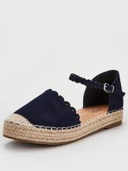 Wallis Wide Fit Scallop Detail Espadrilles - Navy, Size 6, Women