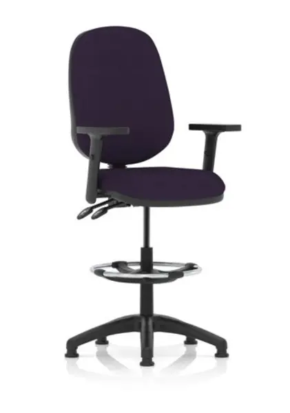 Eclipse II Lever Task Operator Chair Purple Fully Bespoke Colour With Height Adjustable Arms With Hi Rise Draughtsman Kit