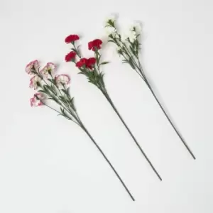 HOMESCAPES Artificial Carnation Spray Single Stem Set of 3, 55cm - Pink, Green, White