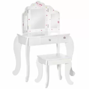 Homcom Kids Vanity Table & Stool Girls Dressing Set W/ Rotatable Mirror Drawer