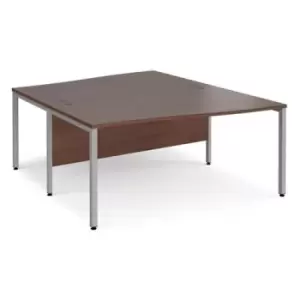 Office Desk 2 Person Wave Desk 1600mm Walnut Tops With Silver Frames Maestro 25