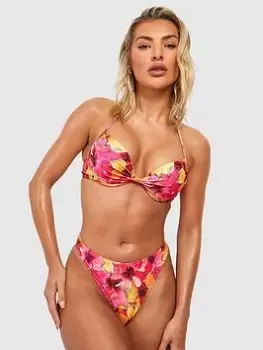 Boohoo Tropical Hipster Bikini Brief - Pink, Size 12, Women