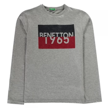 Benetton Long Sleeve Sport Logo T Shirt - 501 Grey