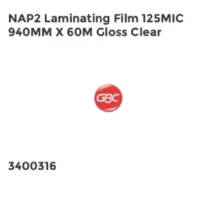 GBC NAP2 Laminating Film 125mic 940mm x 60m Gloss Clear