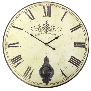 Large Vintage Style Cafe des Marguerites Wall Clock with Pendulum