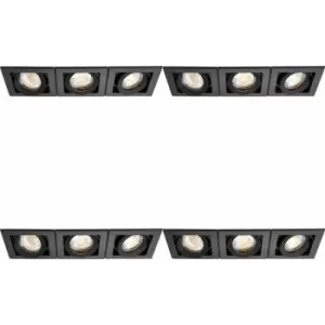 4 pack Triple Recessed Boxed Downlight - 3 x 50W GU10 Reflector - Matt Black