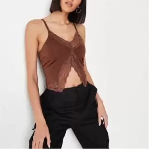 Missguided Lace Trim Split Cami Top - Brown