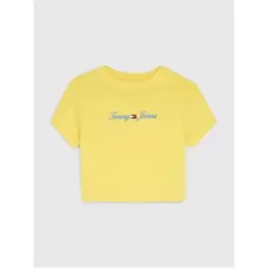 Tommy Jeans Acid Wash Linear Logo T Shirt - Yellow