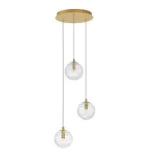 Merano Killeen 3 Light Cluster Pendant Ceiling Light Brass Gold Metal Clear Glass LED G9