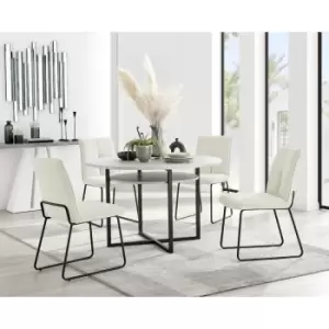 Furniturebox Adley Grey Concrete Effect 120cm Storage Dining Table & 4 Cream Halle Silver Leg Fabric Chairs