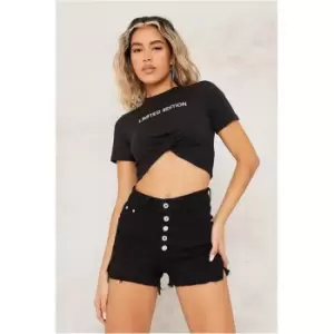 I Saw It First Black 5 Button Stretch Denim Shorts - Black