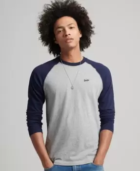 Superdry Mens Organic Cotton Essential Long Sleeved Baseball Top Navy / Grey Marl/Rich Navy - Size: Xxl