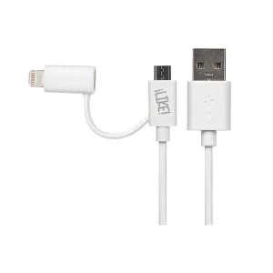 Maplin 2-in-1 USB-A to Lightning Connector & Micro USB Data Charge Cable 1m White