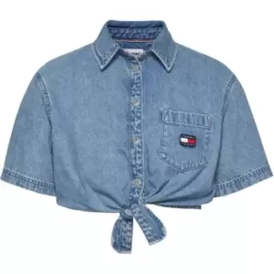 Tommy Jeans Tjw Crop Knot Denim Shirt - Blue