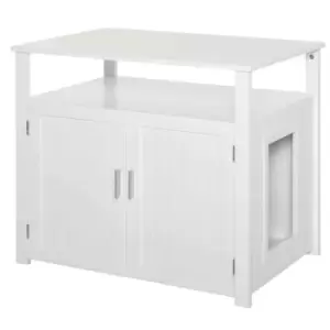 Pawhut Wood Cat Litter Box Enclosure W/ Adjustable Interior Wall - White