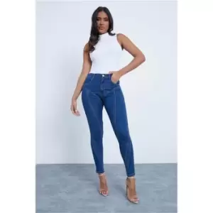 I Saw It First Mid Wash Stretch Seam Detail Contour Skinny Jeans - Blue