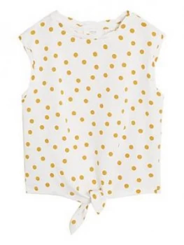 Mango Girls Spot Tie Waist Tshirt - White/Mustard