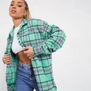 I Saw It First Brushed Check Oversized Shirt - Green