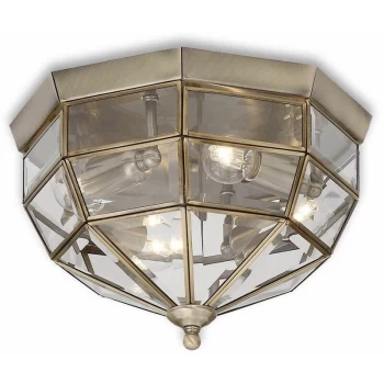 Ideal Lux Norma - 3 Light Indoor Wall / Ceiling Light Antique Brass, Clear Glass, E14