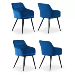 Set of 1/2/4 Camden Velvet upholstered Square Stitched Chairs - Royal Blue - Set of 4 - Royal Blye