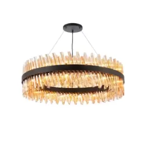 Lysander 32 Light G9, Ceiling Pendant Round, Satin Black, Amber Item Weight: 29.51kg