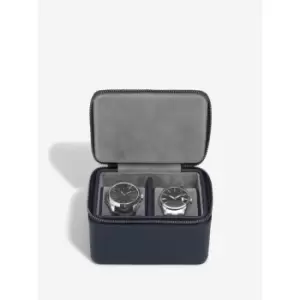 Stackers Navy Blue Double Zipped Watch Box, Leather