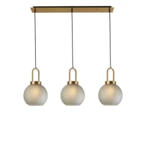 Snowdrop 3 Light Bar Pendant, Brass, Acid Glass