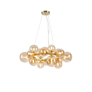 Marshall Circular Ceiling Pendant, 16 Light G9, Satin Gold, Amber Plated Glass