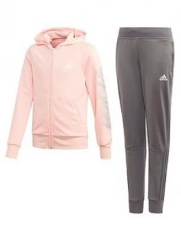 adidas Girls Hood Tracksuit - Multi, Coral, Size 11-12 Years, Women