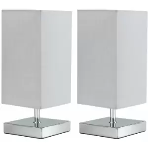 Minisun - 2 x Square Chrome Touch Table Lamps - Grey - No Bulb