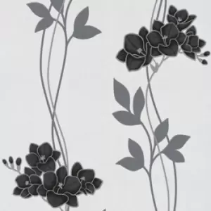 Graham & Brown Superfresco Black Ornamental Orchid Textured Wallpaper