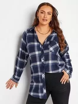 Yours Brushed Raglan Sleeve Check Shirt - Blue Size 20, Women